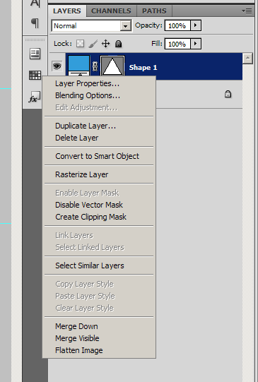 rasterizing the layer by right clicking on it