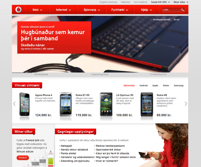 Vodafone Iceland front page