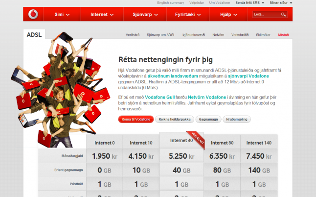 Vodafone Iceland front page